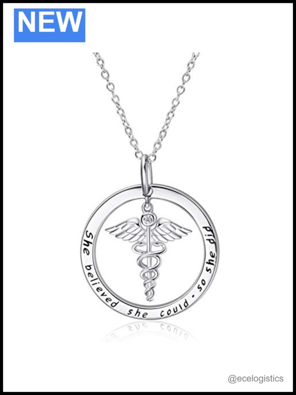 Sterling Silver Caduceus Nurse Angel Necklace with Prayer Medical Graduation